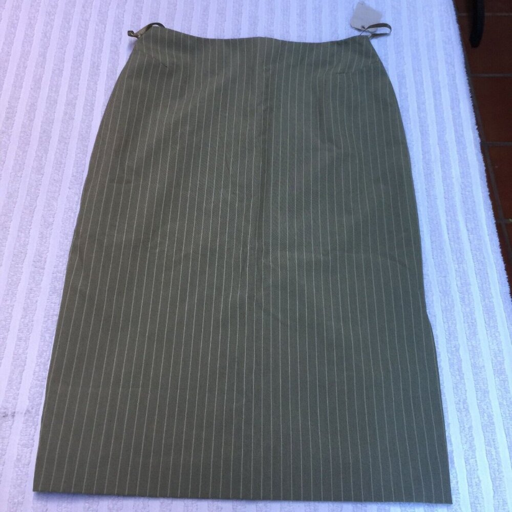 Anne Klein Womens Striped Career Pencil Skirt Size 4 Green Stretch Side Slit New